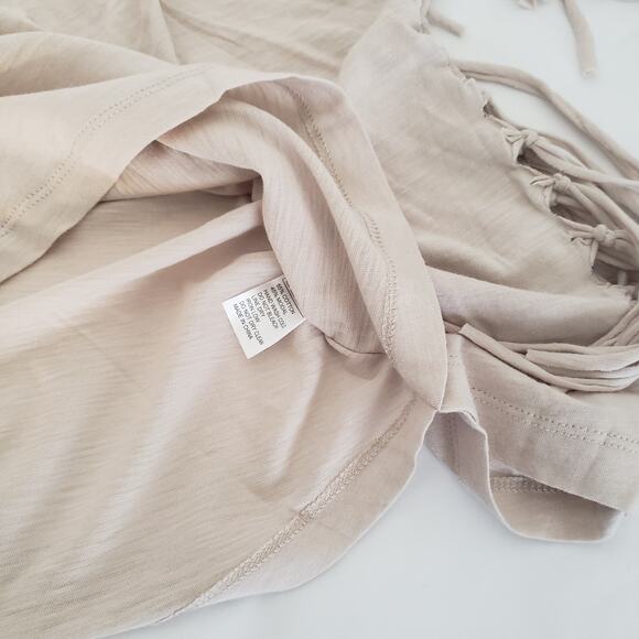 Mavonie Beige SIZE S Fringe Short Sleeve Boho Batwing Poncho Top Cowgirl Western - Picture 6 of 10